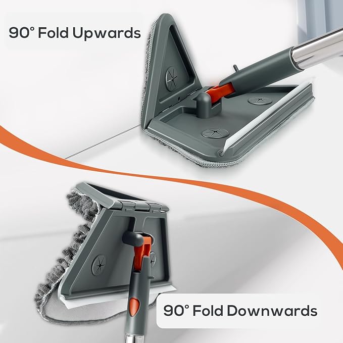 Base Board Cleaner Tool with Handle360°Rotating Wall Cleaner Mop180° Folding Ceiling Tool Duster with Squeegee for Cleaning Wall Ceiling WindowFloor8 Replacement Cleaning Pads