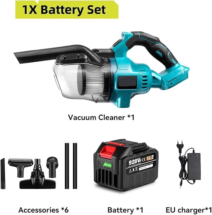 Vacuum Cleaner Cordless Portable Efficient Household Industrial Construction Clean Tools 18V Battery(1 Battery EU Plug)