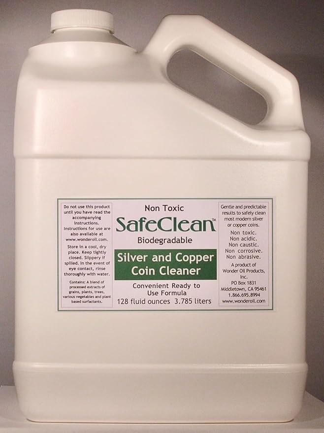SafeClean Coin Cleaner Ready to Use Solution for Silver and Copper Modern Coins. No dilution needed. 128 fl. ounces. One Gallon. No Risk Guarantee.