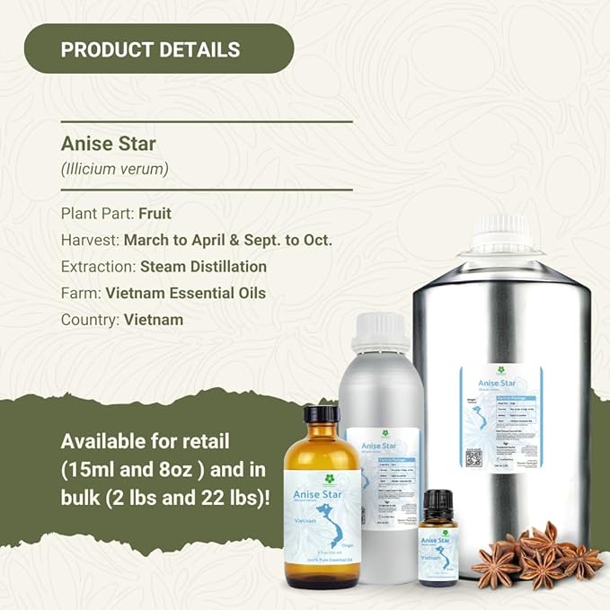 Star Anise Essential Oil - Direct from Malagassi Essential Oils - Premium Star Anise Seed Oil for Aromatherapy Diffuser Candle Soap Skin and Hair (8oz)