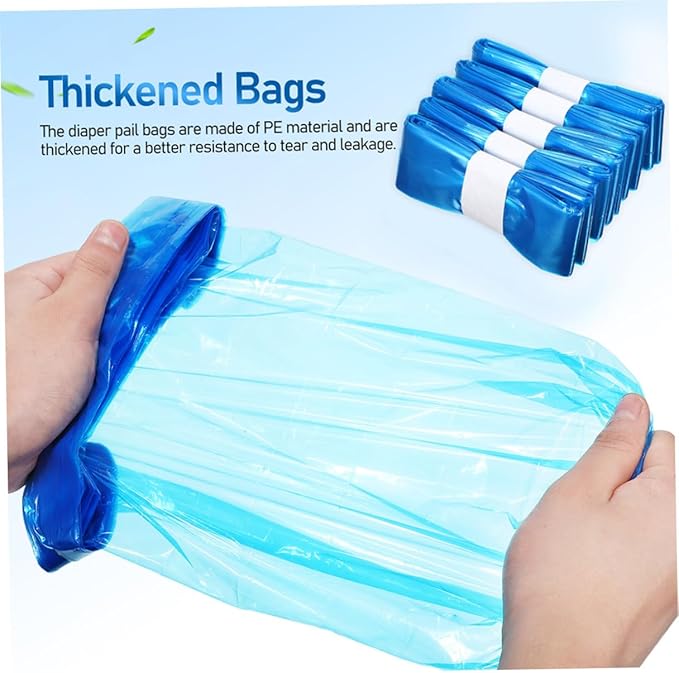 5 Rolls Thickened Pe Diaper Garbage Bags 260mm X 7m Blue Disposable Trash Bags for Nursery Diaper Pail