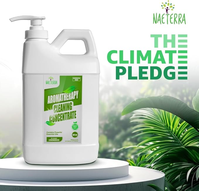 Naeterra Lemongrass Aromatherapy Cleaning Concentrate 64 oz - Natural All Purpose Multi Surface Cleaner - Plant Based Essential Oil Formula for Floors Glass &amp Granite - Pet Safe - Makes 24 Gallons