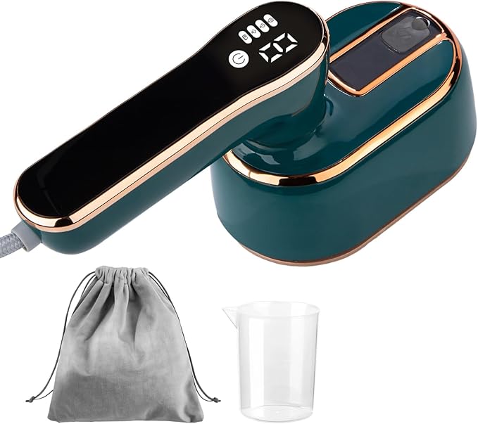 Led Digital Handheld Steamer Portable Travel Iron Includes Water Cup Storage Bag Dark Green 110V