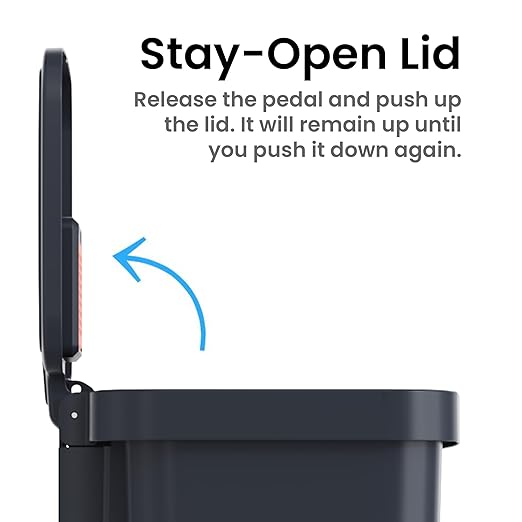 iTouchless SoftStep 13.2 Gal / 50L Step Pedal Kitchen Trash Can with Odor Filter Durable Dent-Proof Construction Stainless Steel Trim Garbage Bin with Lid for Home Office Bedroom Black Plastic