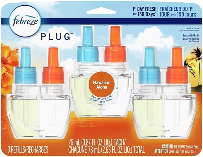 Febreze Plug with Fade Defy Technology Air Freshener - New Limited Edition - (3) of 0.87 fl oz Refills (Hawaiian Aloha)