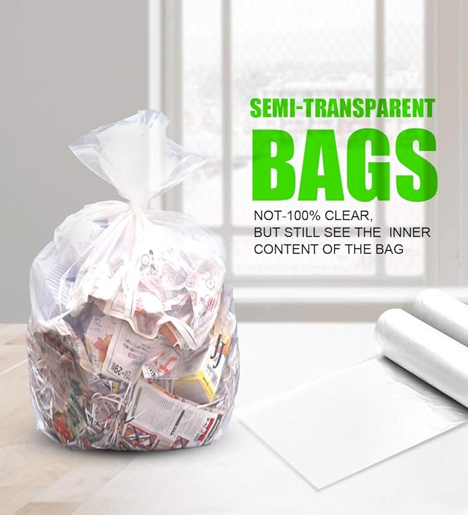 FORID 13 Gallon Trash Bags - Clear Plastic Garbage Bags Medium Tall Trash Can Liners for Kitchen Office Home Waste Bins Unscented One Box with 5 Roll 110 Count 55 Liter - Thick &amp Durable Trash Bag