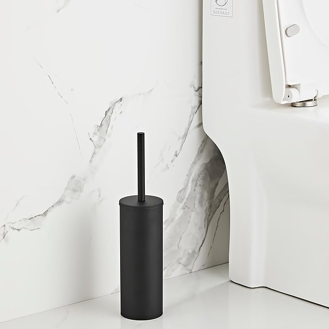 Matte Black Toilet Brush and Holder Set - Stainless Steel Toilet Bowl Scrubber with Replaceable Head &amp Splash Guard