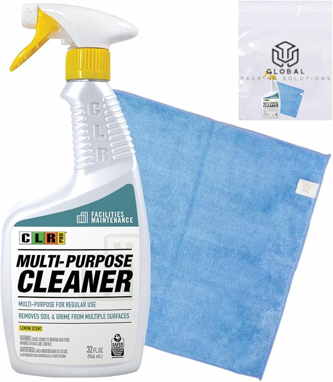 CLR PRO Multi-Surface Cleaner Removes Soil and Grime Lemon Scent 32 Fl Oz bundled with Microfiber Cloth