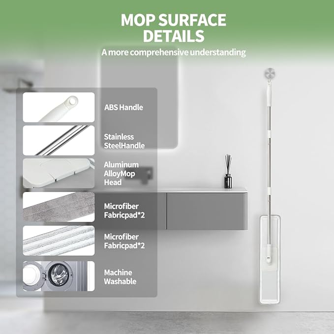 CQT Commercial Flat Microfiber Floor Mop Cleaning System 20 Wet Dry and Dust Hardwood with 4 Washable Pads Cleaner for Laminate Tile Stainless Steel Handle and Extension (PT15 New)