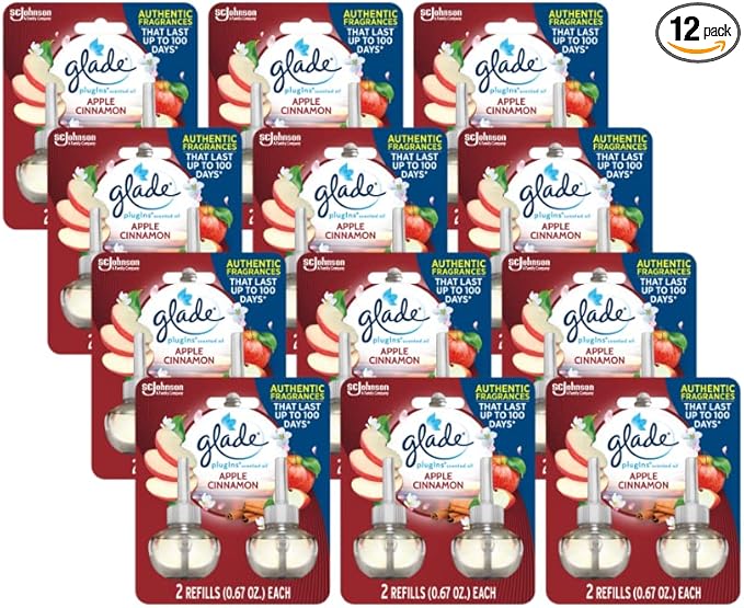 Glade PlugIns Scented Oil Air Freshener Refills 2 Count 1.34 fl oz Apple Cinnamon (Pack of 12)