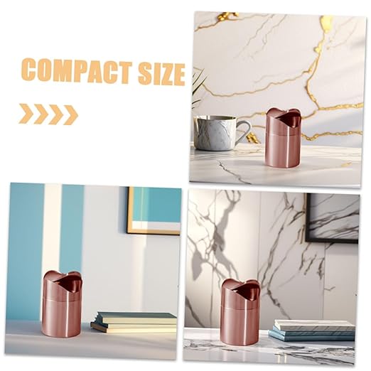 Mini Stainless Steel Trash Can with Lid Small Rose Gold Waste Basket for Office Bathroom Kitchen Compact Countertop Garbage Bin for Boys and Girls Decorative Storage