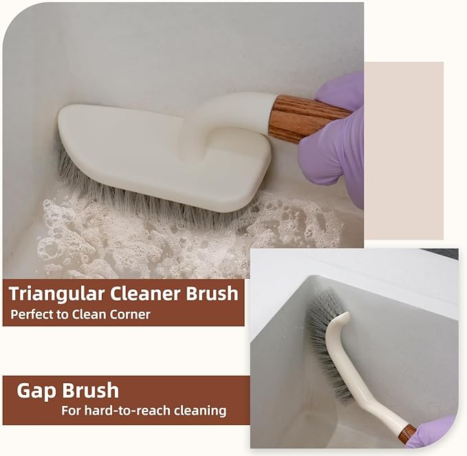 4-Pack Heavy Duty Scrub Brushes Set with Wooden Handles Triangle &amp Square Floor Scrubber Dish Brush Grout Cleaner for Kitchen Bathroom Tile Carpet &amp Stubborn Stains Removal