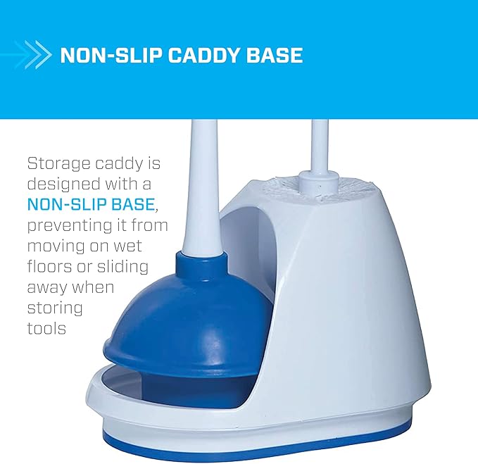 Mr. Clean Toilet Plunger and Bowl Brush Combo with Caddy 3-Piece Heavy-Duty Plunger Toilet Brush and Caddy Set White/Blue (Pack of 4)