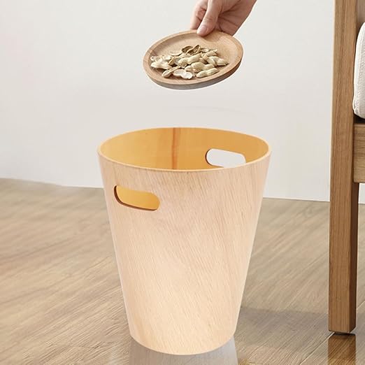Garneck Wooden Trash Can Small Wastebasket Round 23X23X28Cm Desk Garbage Bin for Bedroom Office Table Use