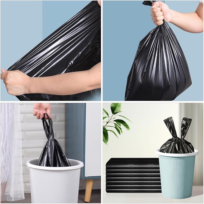 Veemoon 200pcs Black Plastic Trash Bags Handles Thickened Kitchen and Bathroom Garbage Bags 48.5x31cm Household Disposable Trash Liners for Office and Restaurant Use