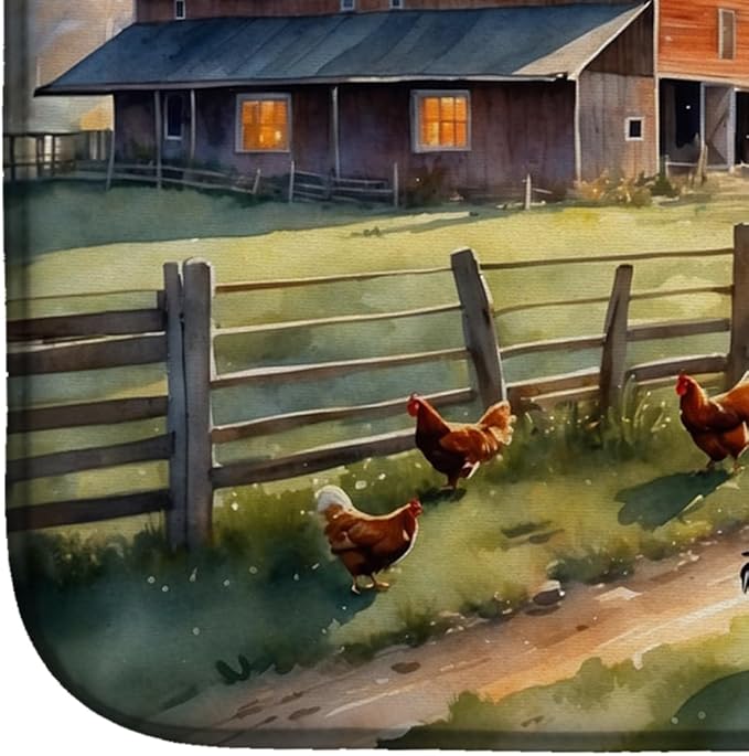 Caroline's Treasures Chicken Farmyard Sunrise Dish Drying Mat Absorbent Dish Drying Mat Pad for Kitchen Counter Dish Drainer Mat for Countertop 14 x 21 Multicolor