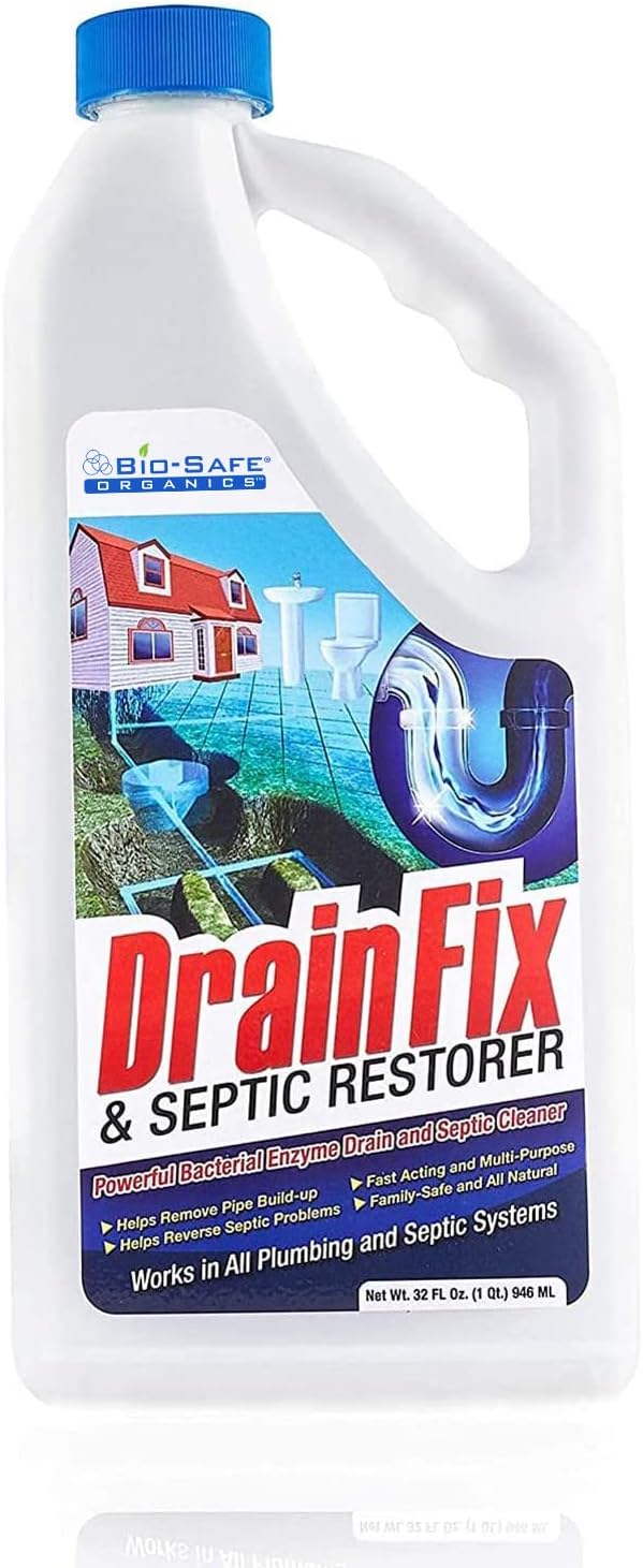 Drainfix &amp Septic Restorer 32 Oz Septic Tank Treatment | Drainfield Treatment | Septic Safe Drain Cleaner | Enzyme Drain Cleaner | Septic Cleaner | Exxon Valdez Patented - 3 Pack