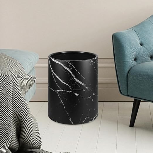BESTOYARD Marble Trash Can 8L Round Garbage Bin Double Layer Waste Basket Container for Bathrooms Kitchens Home Office Hotel A 23.40X19.50X19.50CM Black 5409YN38PIPAB