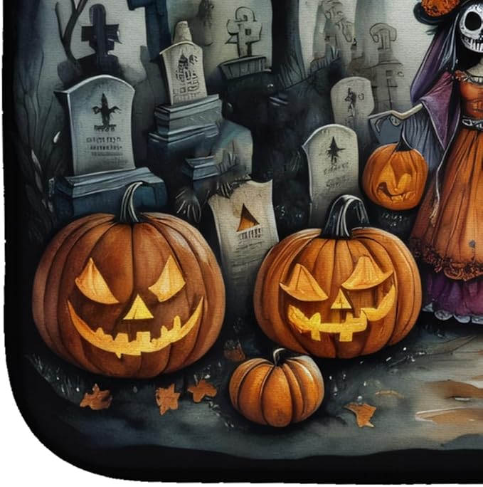 Caroline's Treasures DAC2251DDM La Catrina Skeleton Spooky Halloween Dish Drying Mat Absorbent Dish Drying Mat Pad for Kitchen Counter Dish Drainer Mat for Countertop 14 x 21 Multicolor