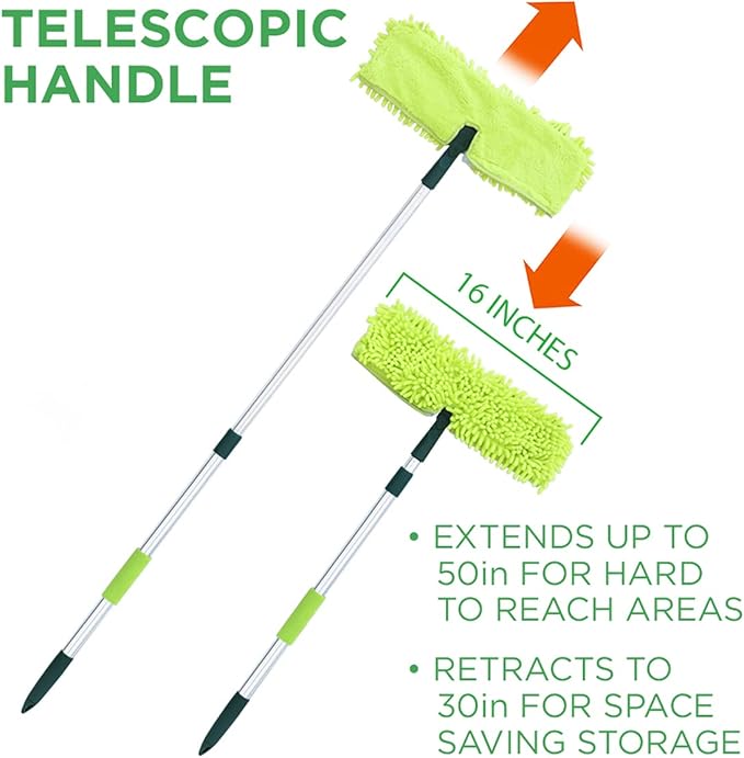 Pine-Sol Telescopic Microfiber Dry/Wet Mop – Dust Mopping for Cleaning Hardwood Floors Tile Laminate | Swivel Sweeper with Washable Pad and Extendable Metal Handle