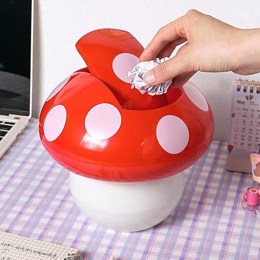 Hemoton 2pcs Cute Mushroom Desktop Trash Can Lid Mini Wastebasket for Office Home Sturdy Material Easy to Use for Kitchen Bedroom