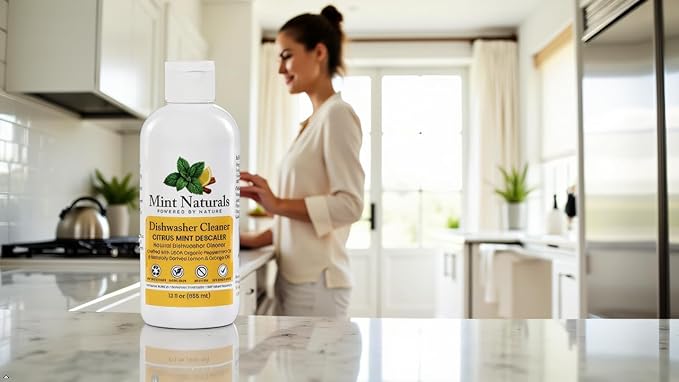 Natural Dishwasher Cleaner &amp Degreaser Liquid – USDA Organic Peppermint Oil Formula That Helps Remove Limescale Grease &amp Odor 12 oz – Made in USA by Mint Naturals