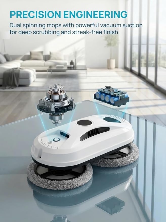 Automatic Window Cleaning Robot Smart Glass Cleaner for High-Rise Windows and Mirrors Robotic Cleaner with Dual Spinning Mops AI Smart Path Technology and Remote Control Robotic Vacuum Cleaner
