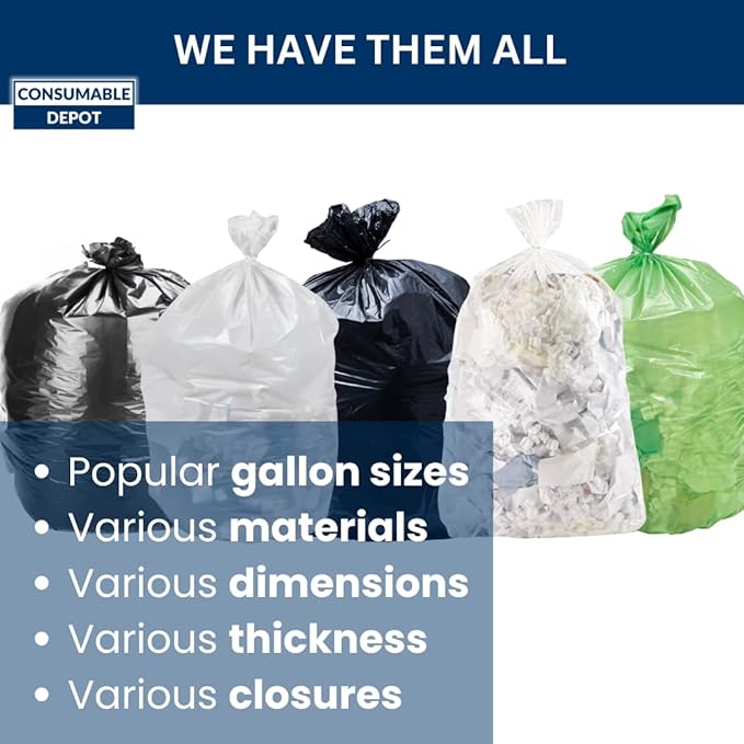 7-10 Gal Trash Bags | 1000 Count | 24 X 24 Black Garbage Bags for Kitchen and Office