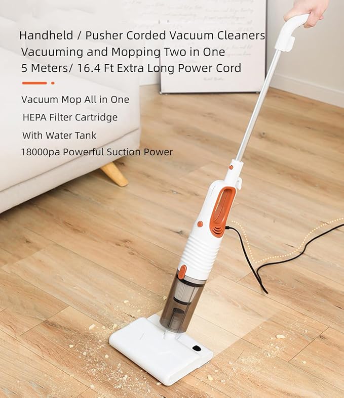 Corded Stick Vacuum Cleaner and Mop in One Mop Vacuum Combo 18000pa Suction Lightweight Powerful Upright Vacuum Cleaner and Mopping Household Wet Dry Vacuum Cleaners for Home Hard Floor Pet Hairs