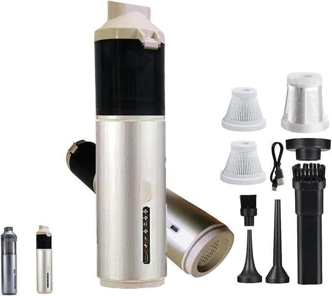 Portable Cordless Car Vacuum Cleaner Suction Power 19000Pa with Brushless Motor Handheld Mini Vacuum Cleaner with Multiple Attachments 3 Suction ModesRechargeable (Golden)