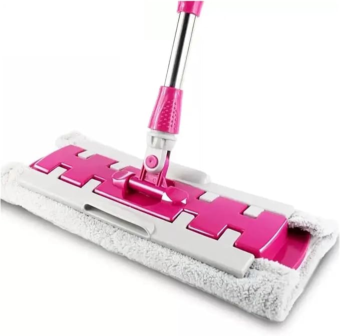 Flat Mop Stainless Steel Handle with Washable 3Mop Cloths Large Telescopic Floor Household Cleaning Tool(Rose 4 Cloths)
