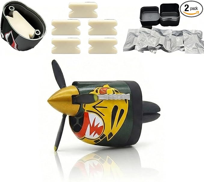 P-40 Warhawk Car Air Freshener with Spinning Propeller - Vent Clip Dashboard Decor for Men Long Lasting Odor Eliminator &amp Aviation Gift (1pcs-tiger)