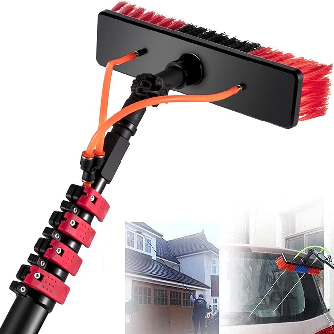 Water Fed Extension Brush Solar Panels Cleaning Brush 12ft-36ft Outdoor Window Cleaning Water Fed Telescopic Extension Pole Cleaning Kit10.8M/36FT