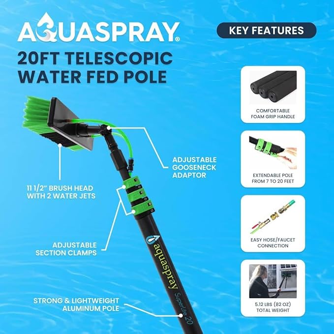Lightweight 20 Feet Solar Panel Cleaning Brush &amp Pole Water Fed Pole Kit Window Cleaner &amp Solar Panel Cleaning System Washing Equipment Tool Solution