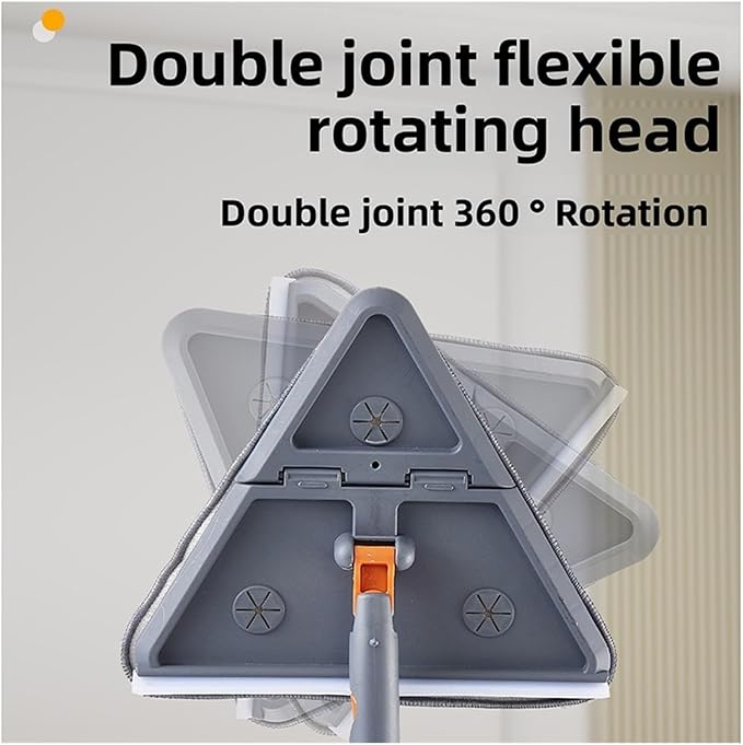 Portable Fold Triangle Head Floor Mop Cleaner Tool 360 Rotation Cleaning for Kitchen Walls and Ceilings Microfiber Pad(Combination-A)