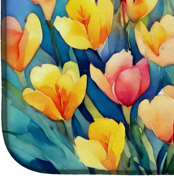 Caroline's Treasures DAC1569DDM Freesias in Watercolor Dish Drying Mat Absorbent Dish Drying Mat Pad for Kitchen Counter Dish Drainer Mat for Countertop 14 x 21 Multicolor