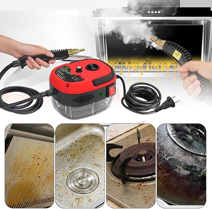 2500W Handheld Steam Cleaner High Pressure Portable Steamer with 3 Brushes Steam Cleaner for Home Kitchen Bathroom Car Furniture Floors(Red - Smart Edition)