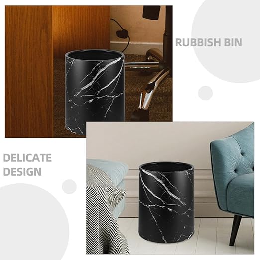 BESTOYARD Marble Trash Can 8L Round Garbage Bin Double Layer Waste Basket Container for Bathrooms Kitchens Home Office Hotel A 23.40X19.50X19.50CM Black 5409YN38PIPAB