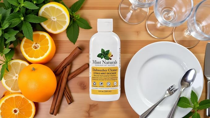 Natural Dishwasher Cleaner &amp Degreaser Liquid – USDA Organic Peppermint Oil Formula That Helps Remove Limescale Grease &amp Odor 12 oz – Made in USA by Mint Naturals