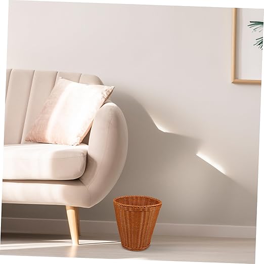 Happyyami Stylish Woven Storage Container Imitation Rattan Wastebasket Room Decor Multi-Purpose Basket