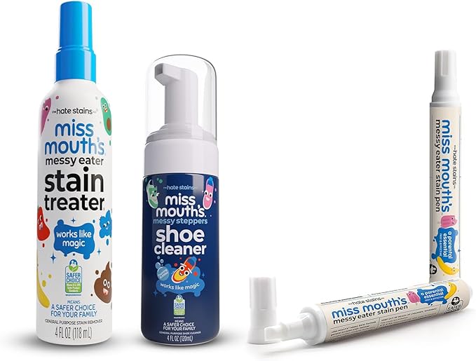 Miss Mouth's Messy Eater Stain Treater Messy Steppers Shoe Cleaner &amp Portable Pens Bundle - Sneaker Cleaning Kit &amp Spot Remover Spray for Clothes