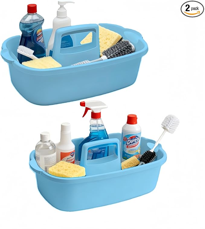Large Cleaning Caddy Portable Shower Basket Supply Organizer with HandlePlastic Bucket Tool Storagefor BathroomBedroomKitchenUnder Sink Storage (blue)