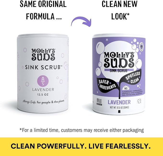 Molly's Suds Sink and All Purpose SCRUB | Gently Removes Stains Scrubs Away Grease &amp Gime Buffs out Scratches | Plant and Mineral Based | 2 Pack Lavender Scent