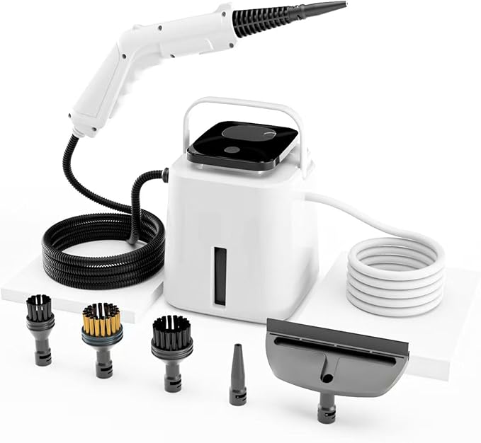 Steam Cleaner Handheld Steamer with 10S Fast Heating 1.55L Tank4-Level Adjustable Handle110° High Temperature SteamSteam Cleaner for HomeCarDirtGreaseGroutTileCouch (White)