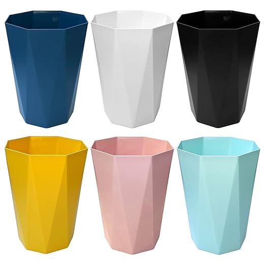 6pcs Trash Can Wastebasket Plastic 2.6 Gallon Garbage Can Container Rubbish Trash Bin Paper Basket Office Organizer for Bedroom Office Bathroom10Litre-6 Colors