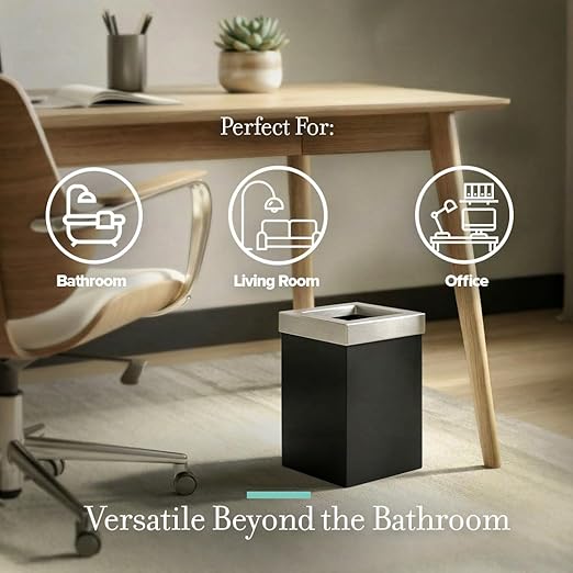 Gatco Small Bathroom Trash Can with Lid Square 3 Gallon Stainless Steel Wastebasket Under Sink Matte Black and Satin Nickel for Bathroom Bedroom Office (1915SN)