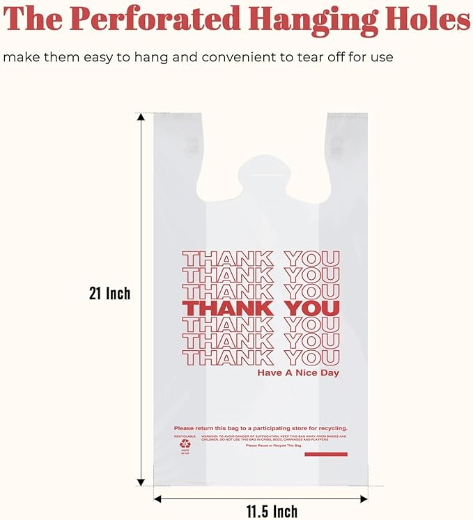 Delxo Grocery Bags Thank You Plastic T-Shirt Bag (1000 Count) White Supermarket Shopping Bags with Handles for Restaurant Retail To Go Takeout Convenience Stores 11.5 x 6.5 x 21 In