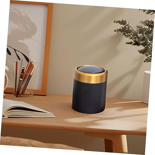Mini Trash Can with Lid Small Bathroom Waste Basket 304 Stainless Steel Small Wastebasket for Bedroom Desk Kitchen Countertop Black