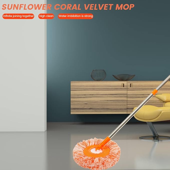 Spin Mop for Floor Cleaning360° Rotatable Adjustable Cleaning Mop with 4 Mop HeadExtendable Wall Cleaning Mop Wall Cleaning Bathroom Cleaning Household Supplies