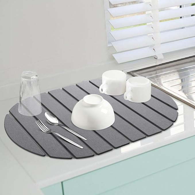 Quick Dry Stone Mat Stone Drying Mat for Kitchen Counter Large Dish Drying Mat - Diatomaceous Earth Dish Drying Mats Modern Fast Dry Pad for Bathroom 24x16 DarkGray